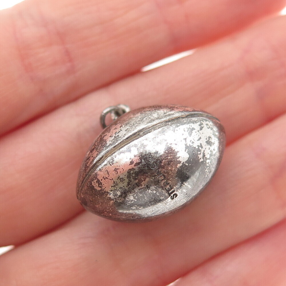 925 Sterling Silver Vintage Football Ball Oxidized 3D Mini Charm Pendant